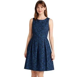Brooks Brothers Blue Floral A-Line Dress Womens 2 Preppy Fit & Flare Sleeveless